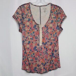 NATURAL LIFE REAGAN WAFFLE TEE SHIRT SNAP HENLEY FLORAL PRINT SIZE M